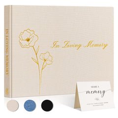 Linen Celebration of Life Guest Book — Beige, with Table Sign