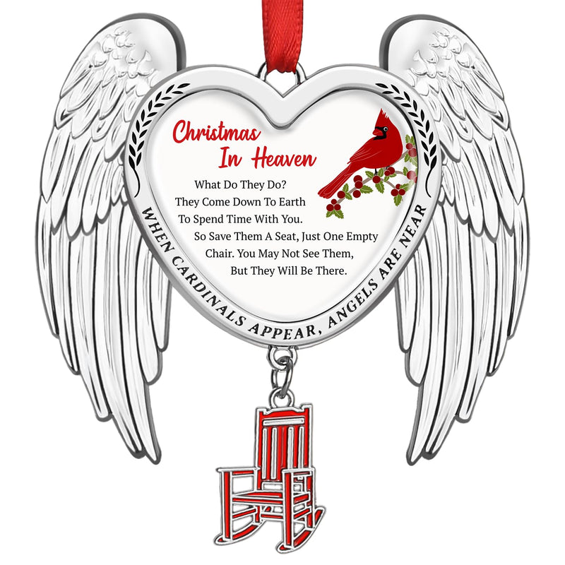 Christmas in Heaven Memorial Ornament — Angel Wings & Cardinal