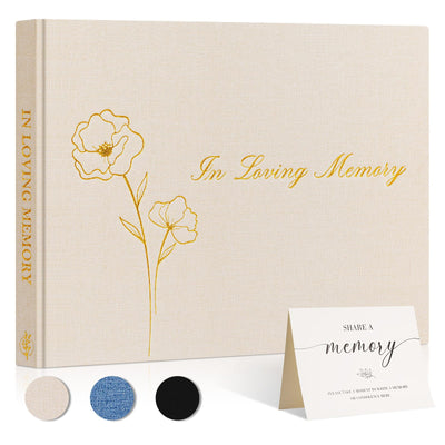 Linen Celebration of Life Guest Book — Beige, with Table Sign