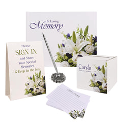 Celebration of Life Guest Book Set — Memory Cards, Pen & Table Sign