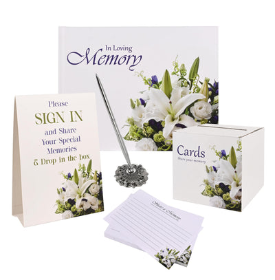 Celebration of Life Guest Book Set — Memory Cards, Pen & Table Sign
