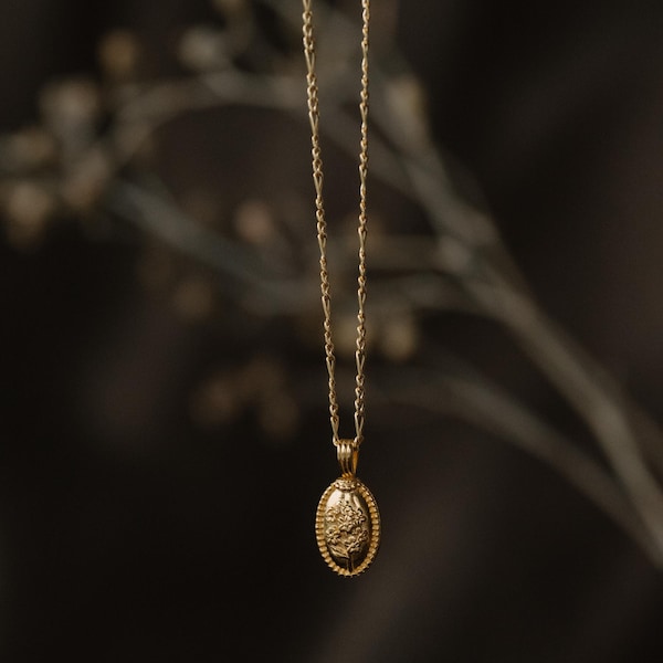 Forget-Me-Not Oval Cremains Urn Necklace