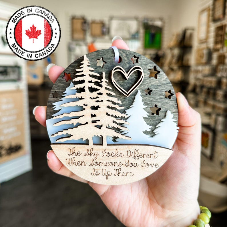 The Sky Looks Different Memorial Ornament – Layered Wood Keepsake